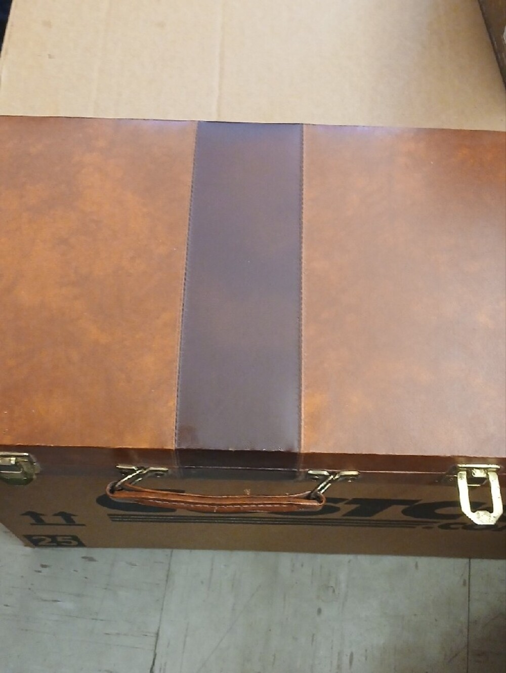 Vintage Brown Leather Backgammon Set with Red and White Dice Cups - Picture 2 of 2